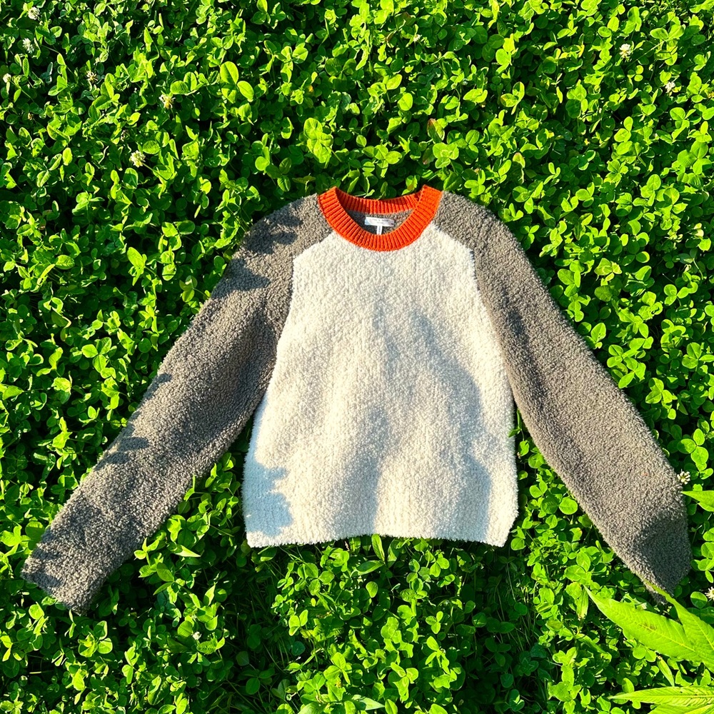 EUC - Rag & Bone Cream & Brown w/Orange Neckline Merino Wool Sweater- Size M